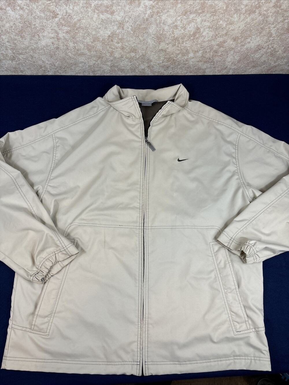 Nike Windbreaker Jacket Tan Full Zipper Swoosh Men's XXL Pockets Mesh Lined
